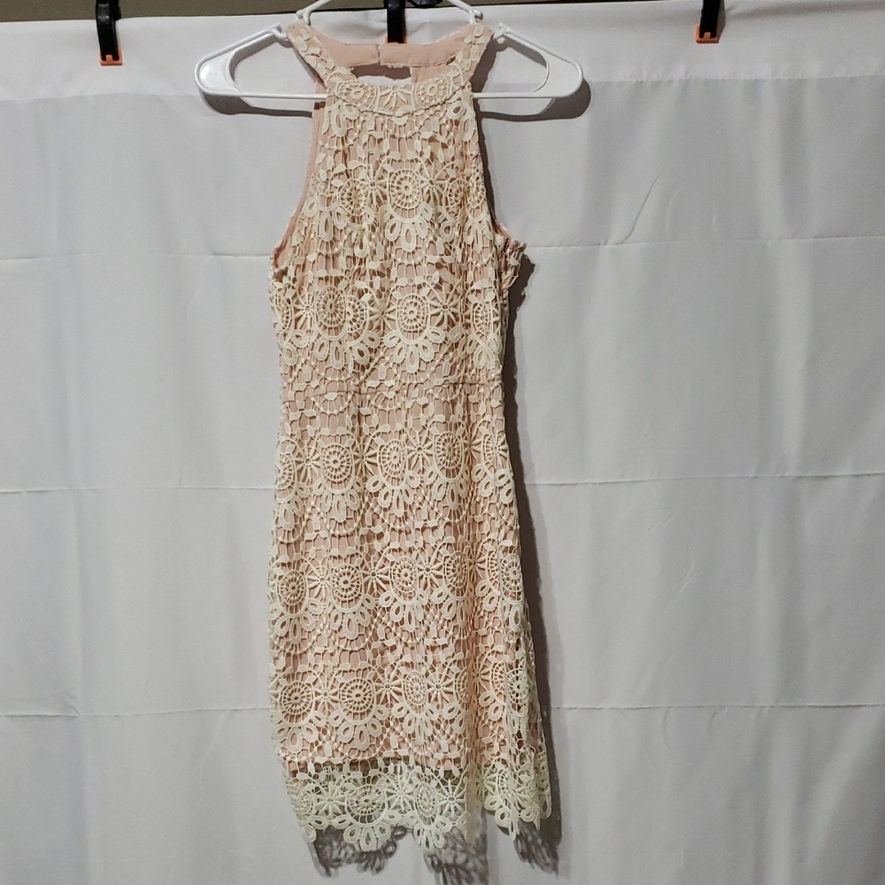 Hollister Sleeveless Floral Lace Mini Dress with Halter Neckline/Scallop Hem